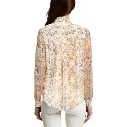 Hi-Low Side Tie Printed Chiffon Blouse