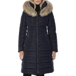 Hooded Long Puffer Coat with Faux Fur Trim