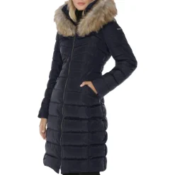 Hooded Long Puffer Coat with Faux Fur Trim