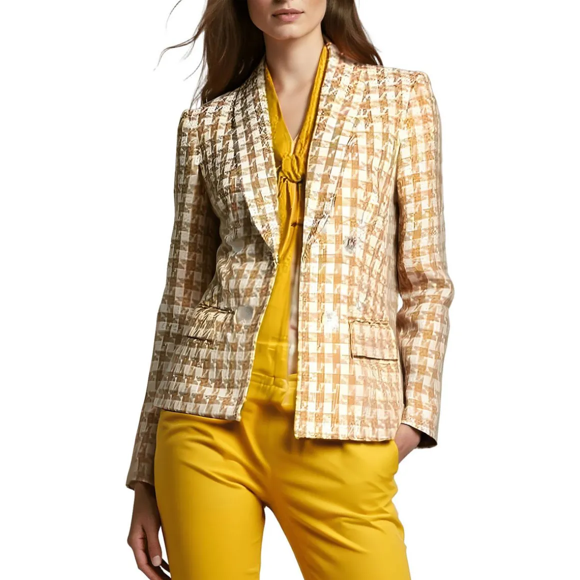 Houndstooth Double-Breasted Blazer