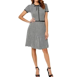 Houndstooth Bow Neck Mini Dress