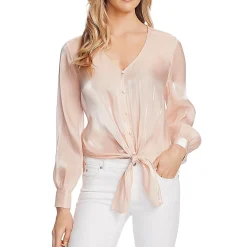 Iridescent V-Neck Button-Down Top