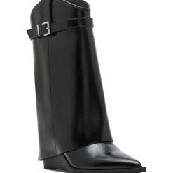 Joe Buckle Faux Leather Wedge Boots