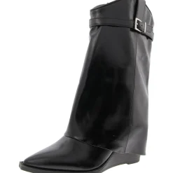 Joe Buckle Faux Leather Wedge Boots