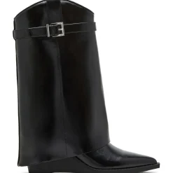 Joe Buckle Faux Leather Wedge Boots