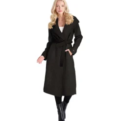 Juliette Wool Blend Double Face Faux Leather Trim Belted Coat