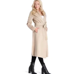 Juliette Wool Blend Double Face Faux Leather Trim Belted Coat