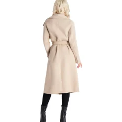 Juliette Wool Blend Double Face Faux Leather Trim Belted Coat