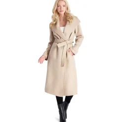 Juliette Wool Blend Double Face Faux Leather Trim Belted Coat