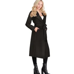 Juliette Wool Blend Double Face Faux Leather Trim Belted Coat