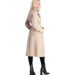 Juliette Wool Blend Double Face Faux Leather Trim Belted Coat