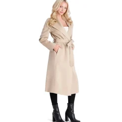 Juliette Wool Blend Double Face Faux Leather Trim Belted Coat