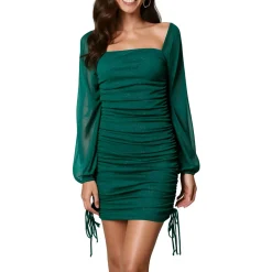 Juniors Ruched Mesh Bodycon Dress