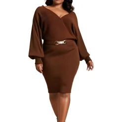 Juniors Chain Surplice Sweaterdress