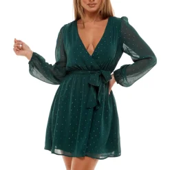 Juniors Chiffon Metallic Dot Wrap Dress