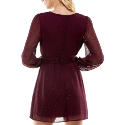 Juniors Chiffon Metallic Dot Wrap Dress