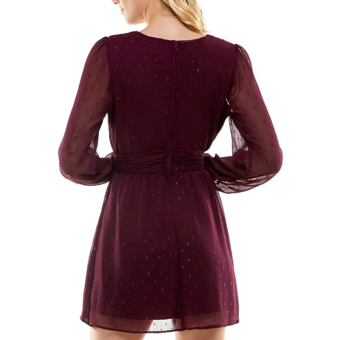 Juniors Chiffon Metallic Dot Wrap Dress