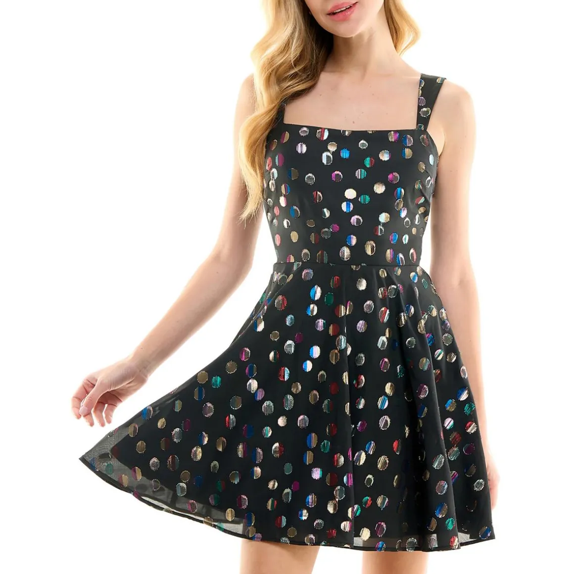 Juniors Chiffon Polk Dot Fit & Flare Dress