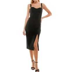 Juniors Crepe Side-Slit Bodycon Dress