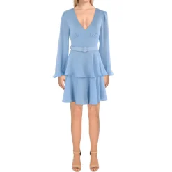 Juniors Crepe V-Neck Fit & Flare Dress