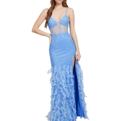 Juniors Embellished Feather Evening Dress