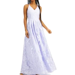 Juniors Embroidered Criss-Cross Evening Dress