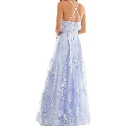 Juniors Embroidered Criss-Cross Evening Dress