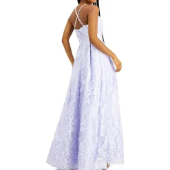 Juniors Embroidered Criss-Cross Evening Dress