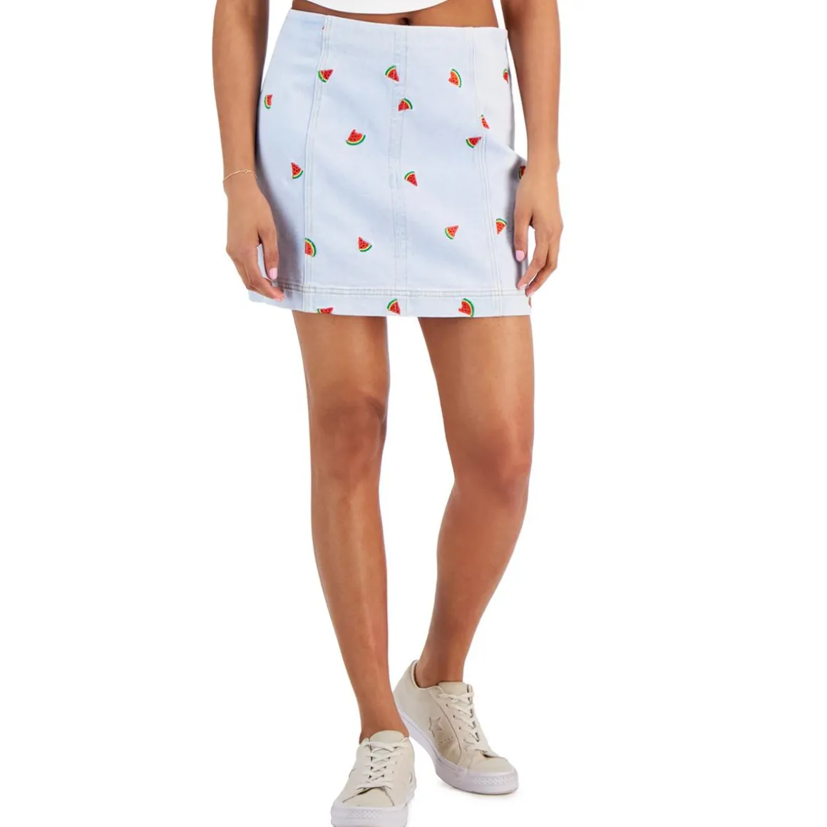 Juniors Embroidered Mini Denim Skirt