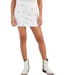 Juniors Embroidered Mini Denim Skirt