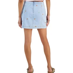 Juniors Embroidered Mini Denim Skirt