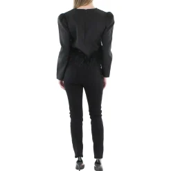 Juniors Feather Trim Long Sleeve Cropped