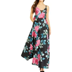 Juniors Floral Bow Back Evening Dress