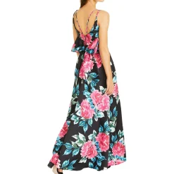 Juniors Floral Bow Back Evening Dress