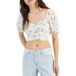 Juniors Floral Cropped Peasant Top
