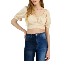 Juniors Floral Cropped Peasant Top
