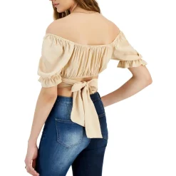 Juniors Floral Cropped Peasant Top