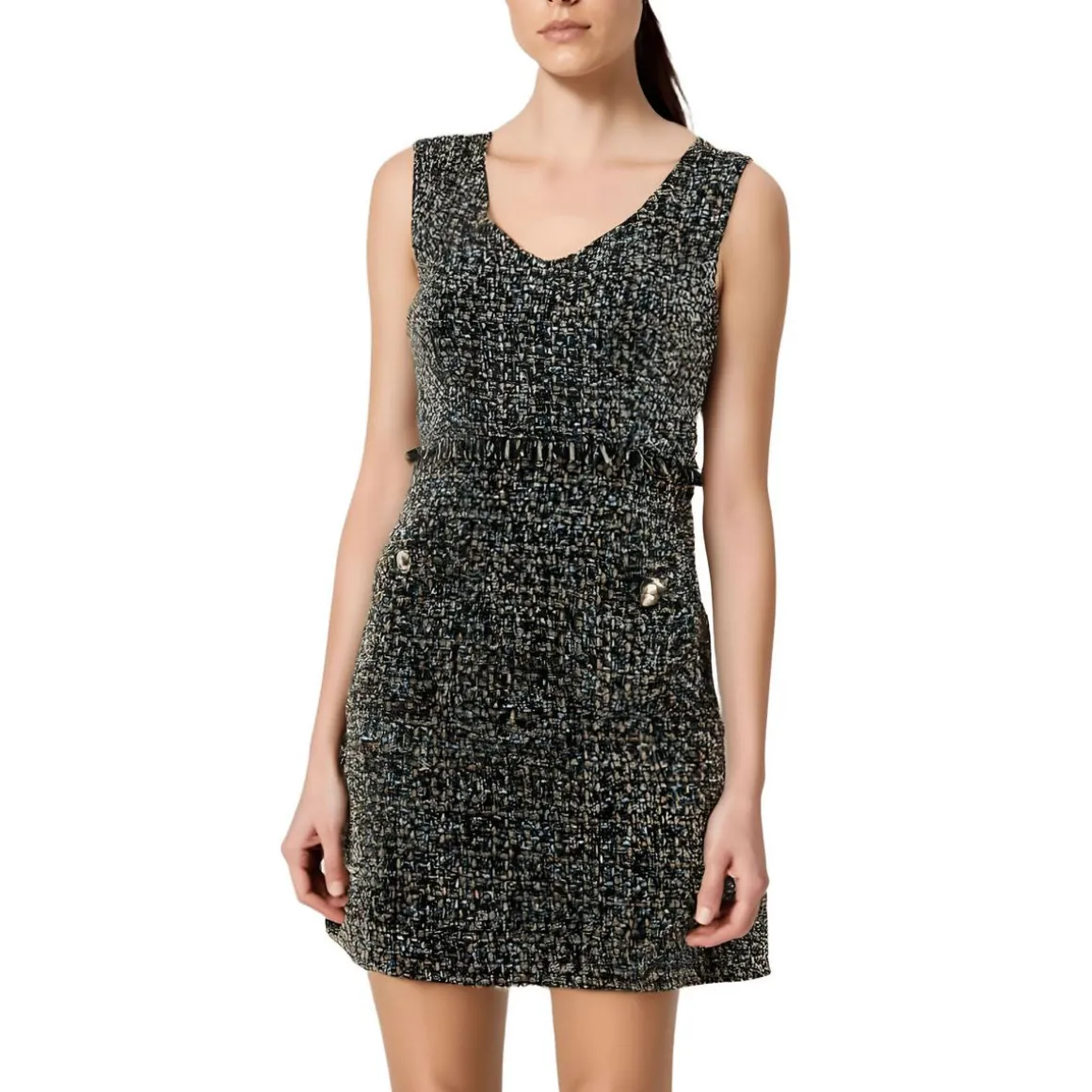 Juniors Fraying V-Neck Mini Dress