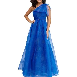 Juniors Glitter One Shoulder Evening Dress