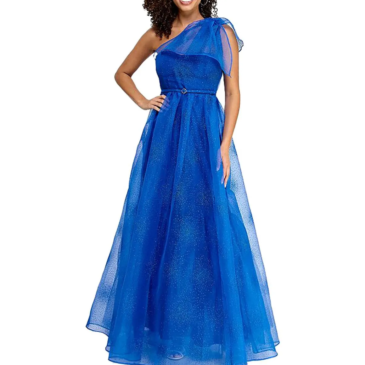 Juniors Glitter One Shoulder Evening Dress