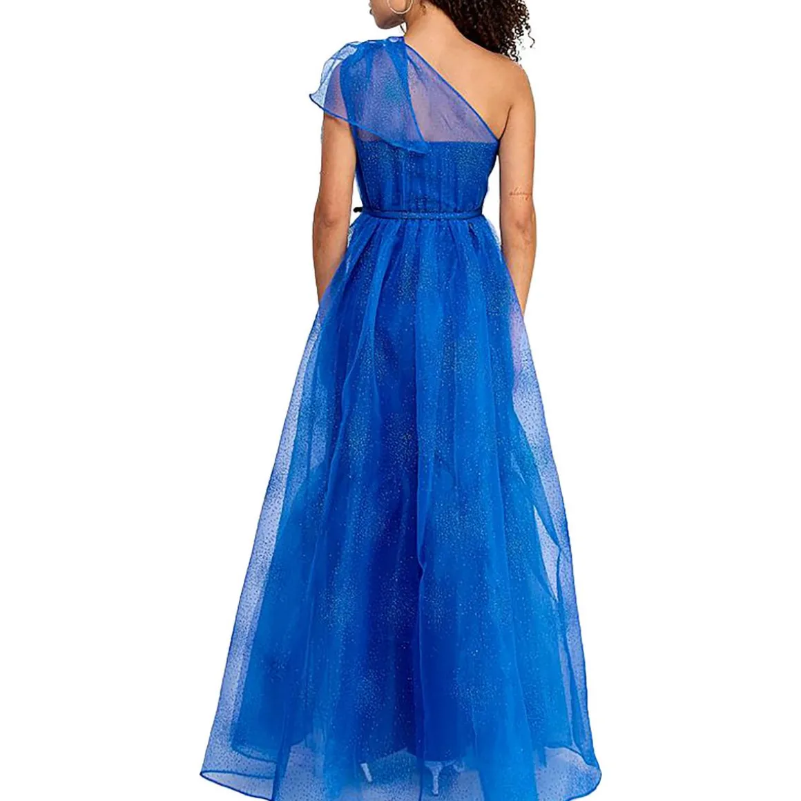 Juniors Glitter One Shoulder Evening Dress