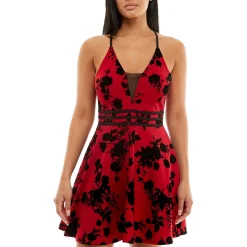 Juniors Illusion Neckline Mini Fit & Flare Dress