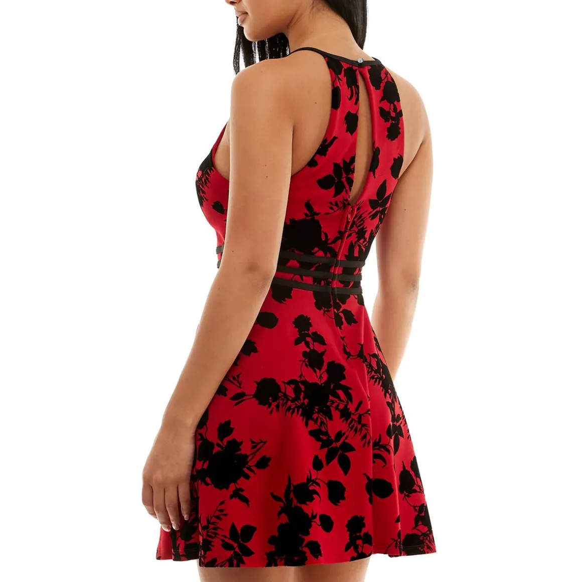 Juniors Illusion Neckline Mini Fit & Flare Dress