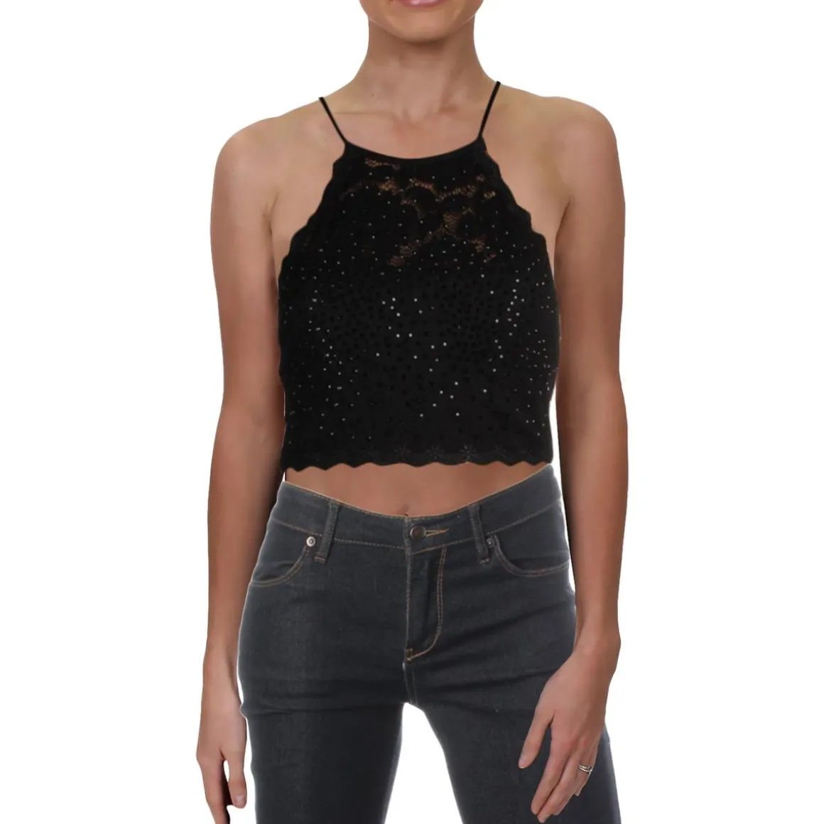 Juniors Lace Embellished Crop Top
