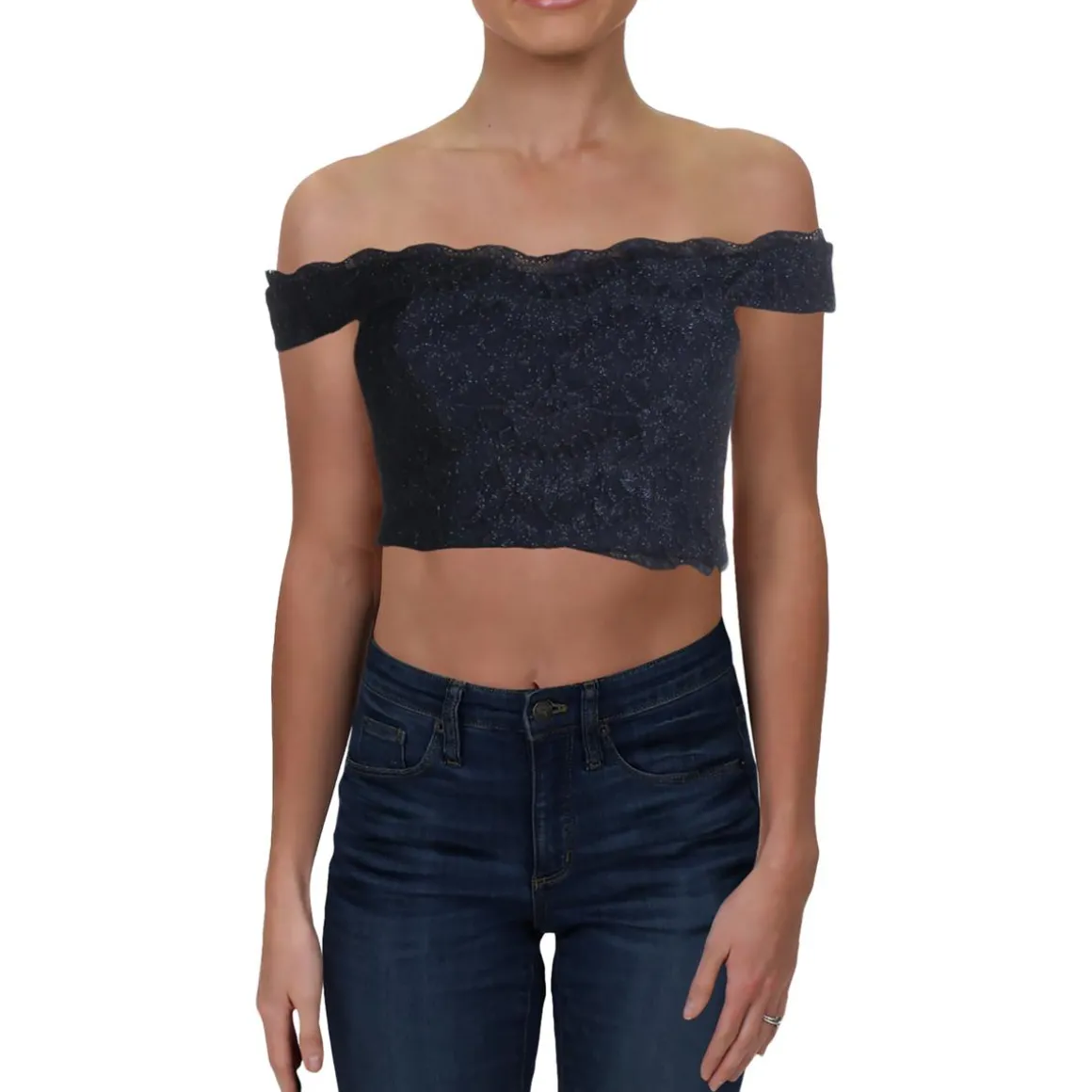 Juniors Lace Glitter Crop Top