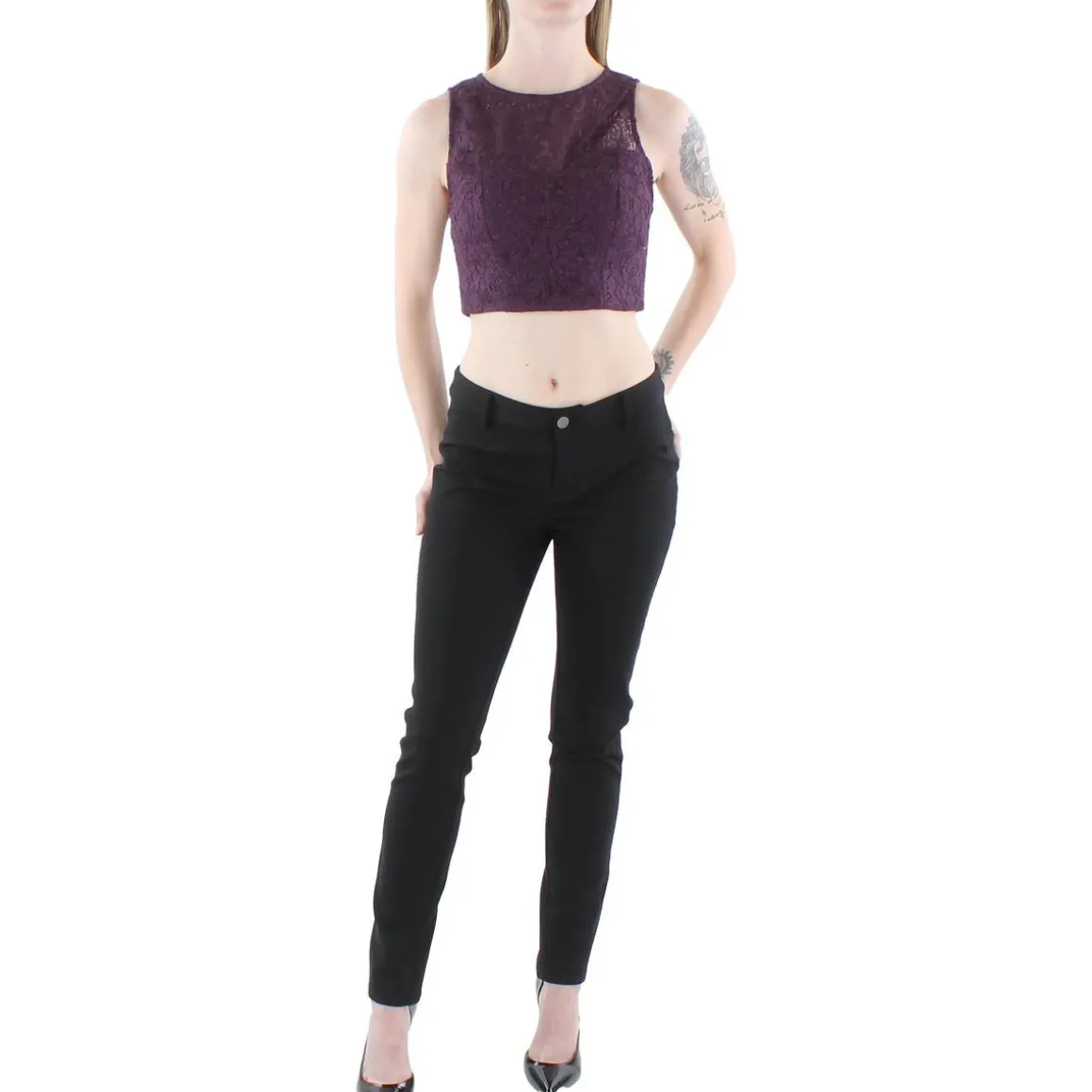 Juniors Lace Glitter Cropped