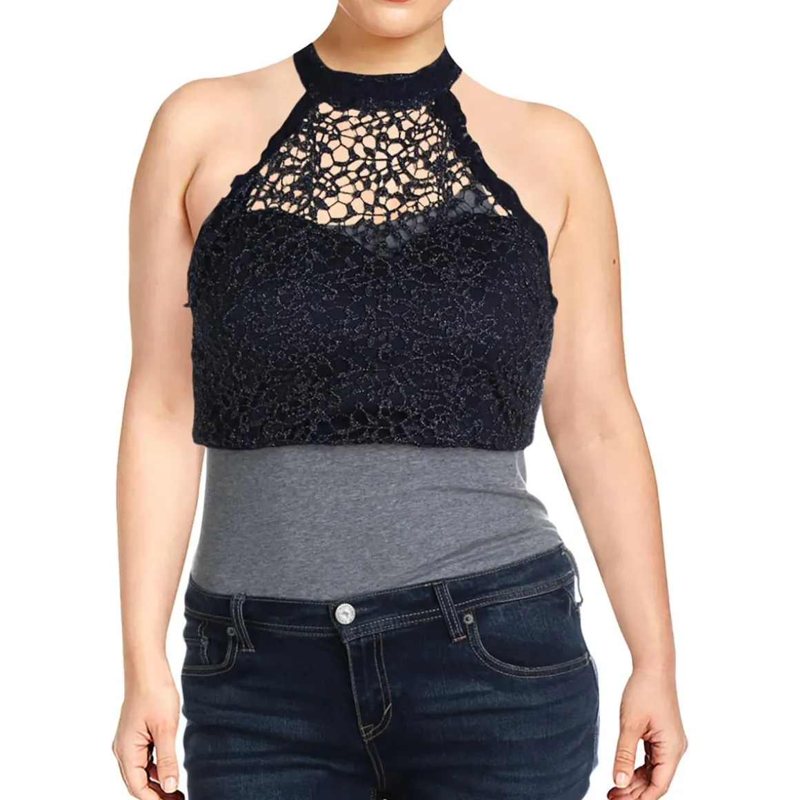 Juniors Lace Metallic Crop Top