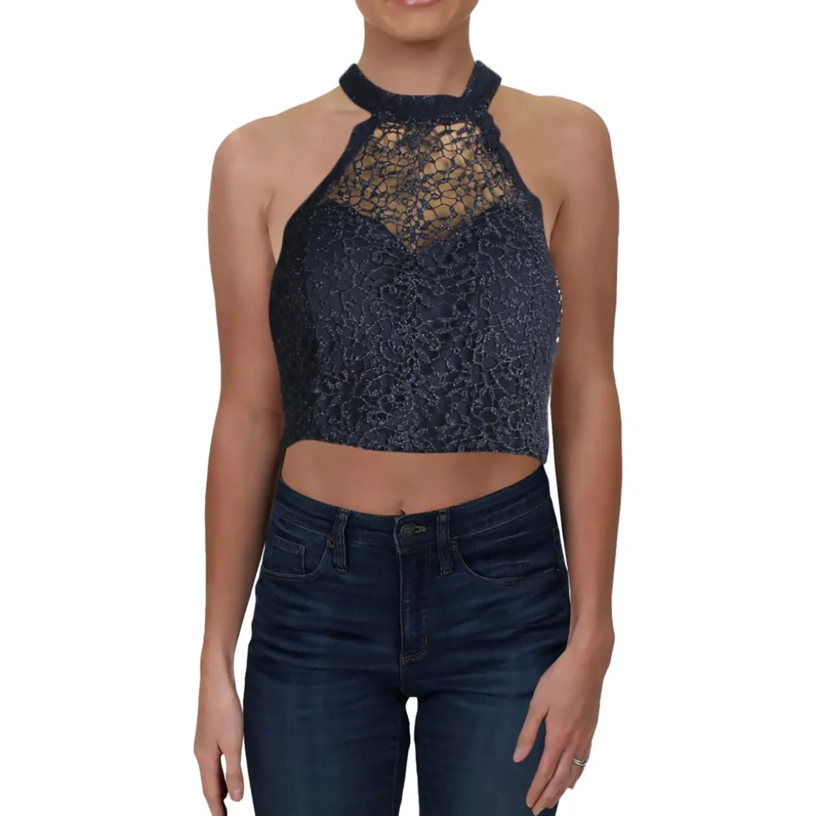 Juniors Lace Metallic Crop Top