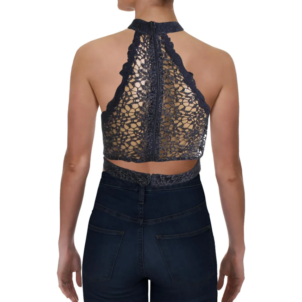 Juniors Lace Metallic Crop Top