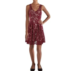 Juniors Lace Overlay Above Knee Fit & Flare Dress